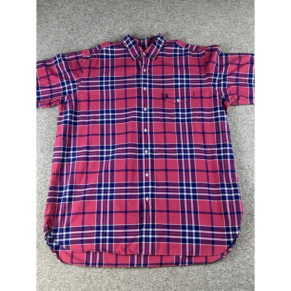 Ralph Lauren Men's Short Sleeve Shirt Size 2XT Red Blue Madras Small Pony